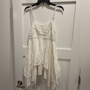 White Crochet Bodice Handkerchief Hem Tank Dress